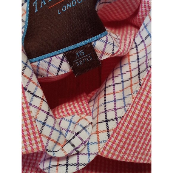 Men's Tattersall London Red Button Down Long Sleeve Shirt Size 15 (32/33) - Picture 8 of 14